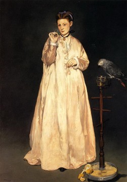 エドゥアール・マネ Painting - オウムを持つ女性 エドゥアール・マネ